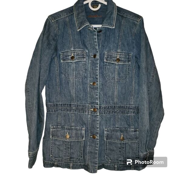 Eddie Bauer Women's Tall Medium Tunic Length Stretch Denim Jacket - Picture 1 of 7